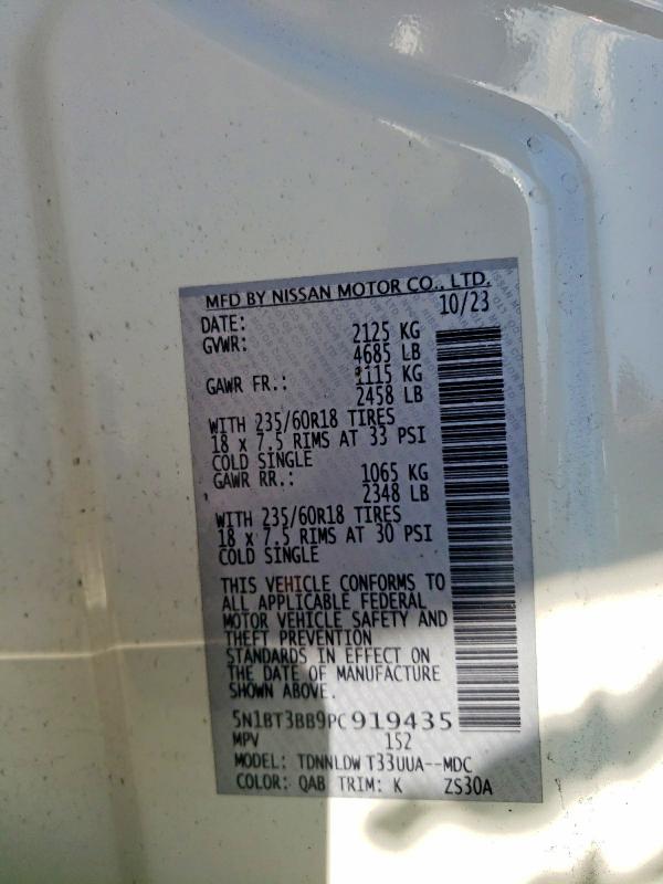 Photo 14 from auction – 2023 NISSAN ROGUE SV with VIN 5N1BT3BB9PC919435
