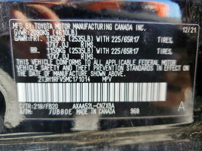 Photo 14 from auction – 2021 TOYOTA RAV4 LE with VIN 2T3H1RFV5MC171014