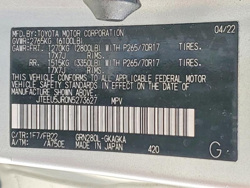 Photo 14 from auction – 2022 TOYOTA 4RUNNER with VIN JTEEU5JR0N5273627