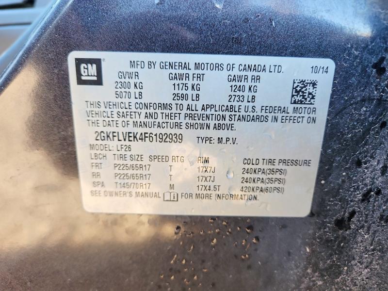 Photo 14 from auction – 2015 GMC TERRAIN SL with VIN 2GKFLVEK4F6192939