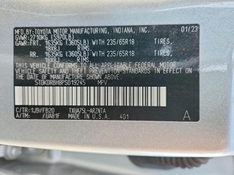 Foto 14 de la subasta – 2023 TOYOTA HIGHLANDER con VIN 5TDKDRBH8PS019245