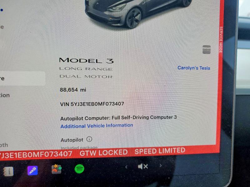 Photo 9 from auction – 2021 TESLA MODEL 3 with VIN 5YJ3E1EB0MF073407