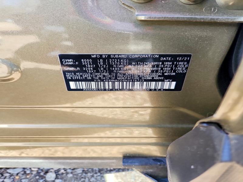 Photo 14 from auction – 2022 SUBARU ASCENT PRE with VIN 4S4WMACD8N3416723
