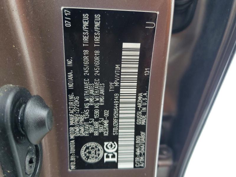 Photo 14 from auction – 2017 TOYOTA HIGHLANDER with VIN 5TDJZRFH2HS449149
