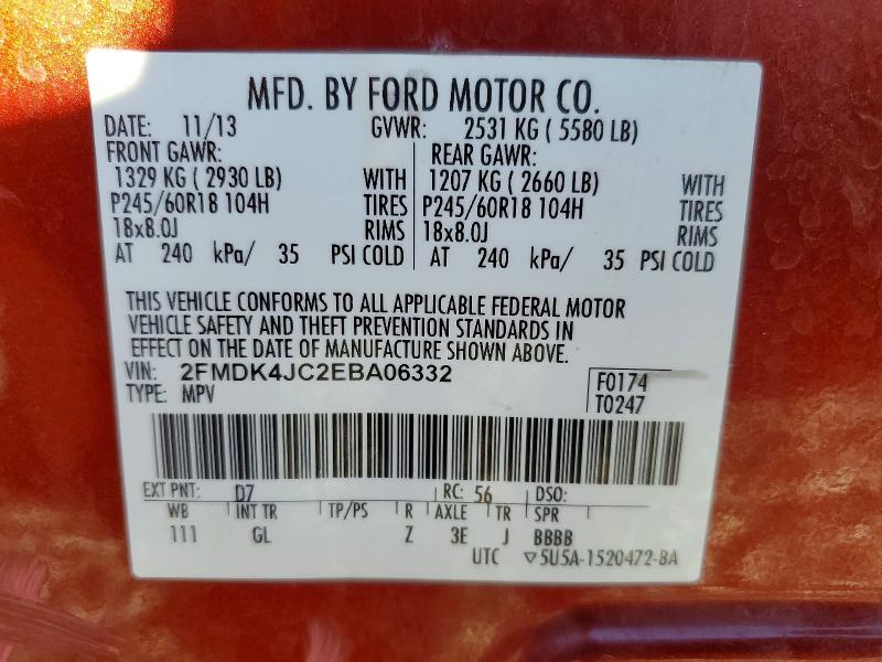 Photo 14 from auction – 2014 FORD EDGE SEL with VIN 2FMDK4JC2EBA06332