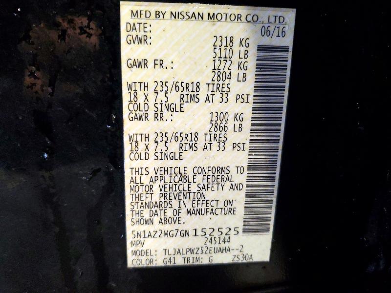 Photo 14 from auction – 2016 NISSAN MURANO S with VIN 5N1AZ2MG7GN152525