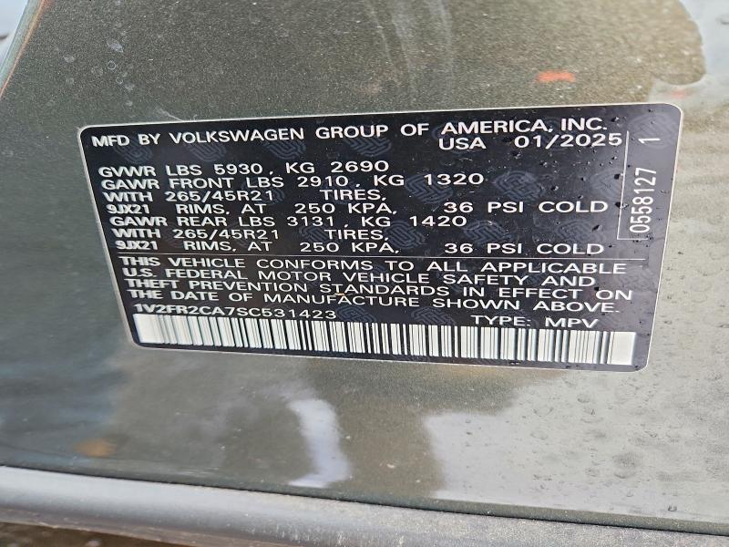 Photo 14 from auction – 2025 VOLKSWAGEN ATLAS SEL with VIN 1V2FR2CA7SC531423