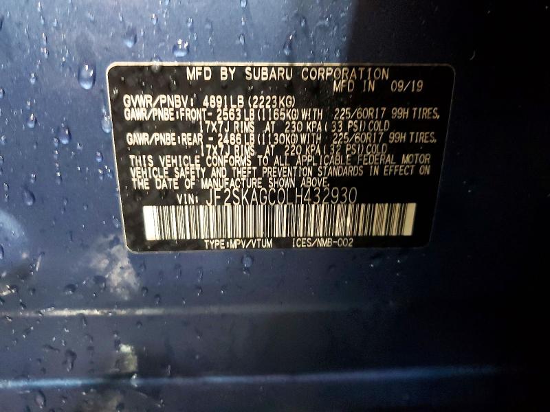 Photo 14 from auction – 2020 SUBARU FORESTER with VIN JF2SKAGC0LH432930