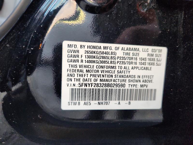 Photo 14 from auction – 2008 HONDA PILOT SE with VIN 5FNYF28328B029590