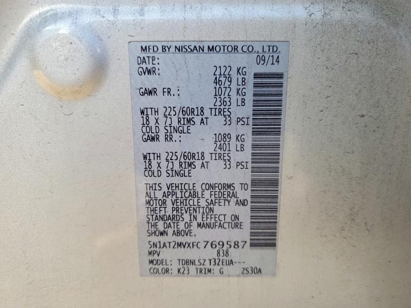 Photo 14 from auction – 2015 NISSAN ROGUE S with VIN 5N1AT2MVXFC769587