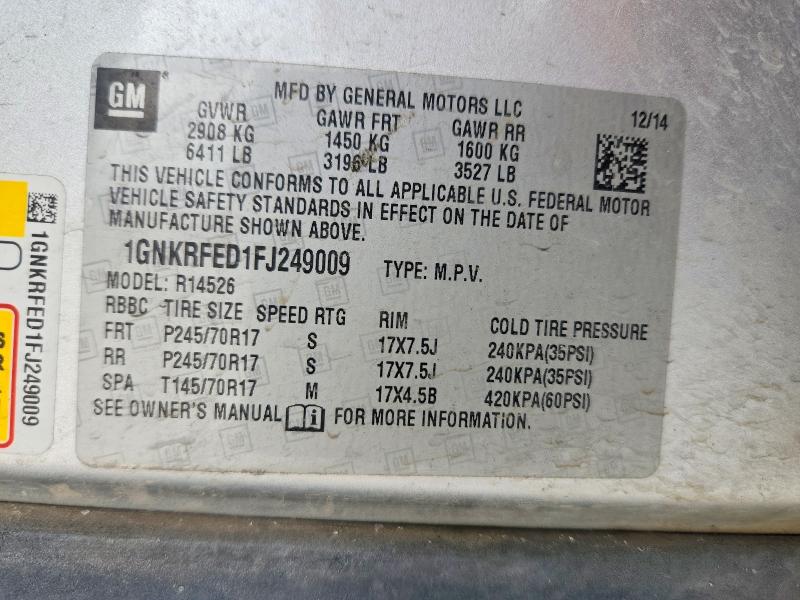 Photo 14 from auction – 2015 CHEVROLET TRAVERSE L with VIN 1GNKRFED1FJ249009
