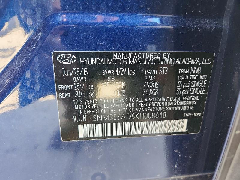 Photo 14 from auction – 2019 HYUNDAI SANTA FE with VIN 5NMS53AD8KH008640