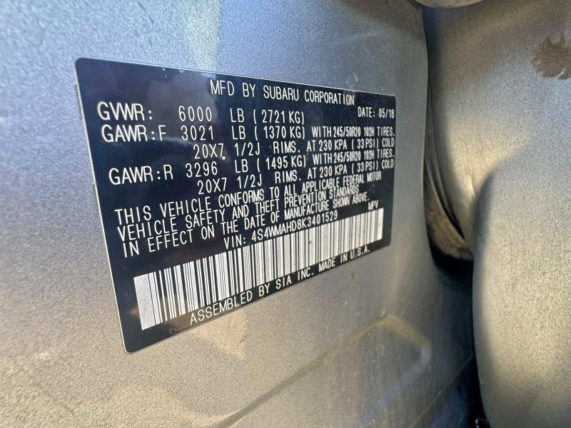 Photo 10 from auction – 2019 SUBARU ASCENT PRE with VIN 4S4WMAHD8K3401529