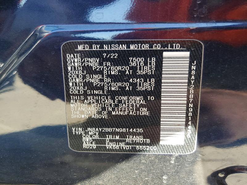 Photo 14 from auction – 2022 NISSAN ARMADA SL with VIN JN8AY2BB7N9814435