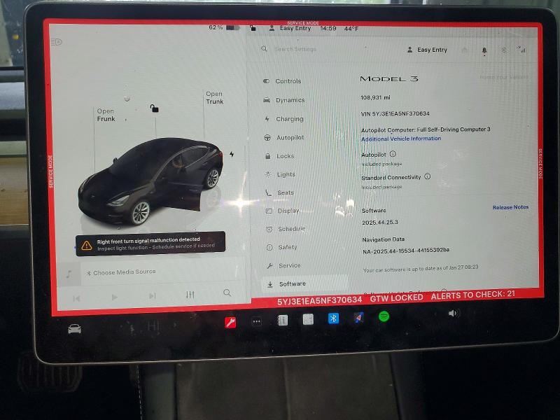 Photo 9 from auction – 2022 TESLA MODEL 3 with VIN 5YJ3E1EA5NF370634