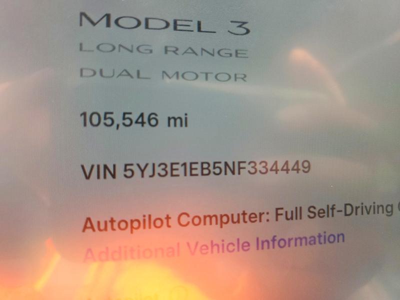 Photo 9 from auction – 2022 TESLA MODEL 3 with VIN 5YJ3E1EB5NF334449
