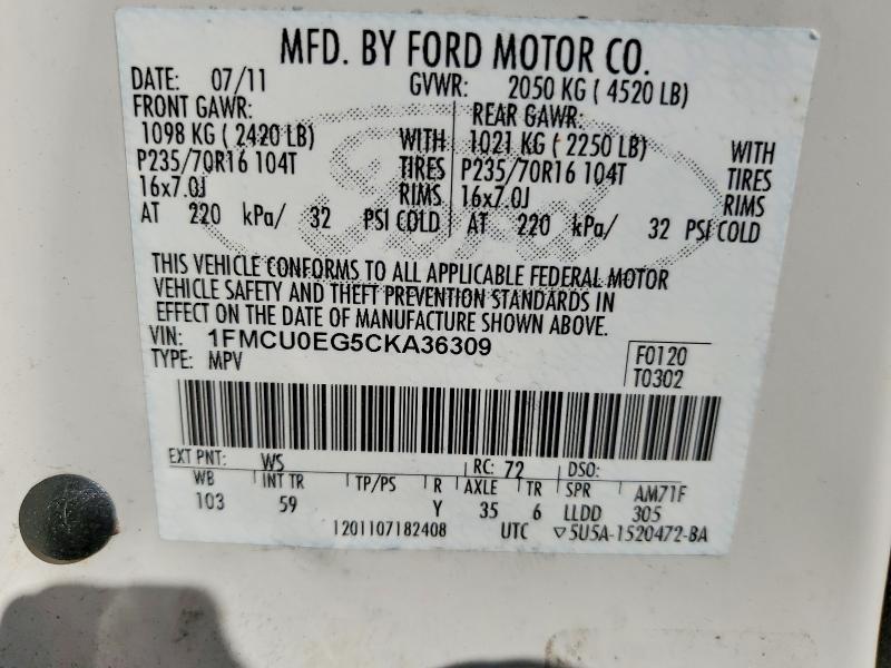 Photo 14 from auction – 2012 FORD ESCAPE LIM with VIN 1FMCU0EG5CKA36309