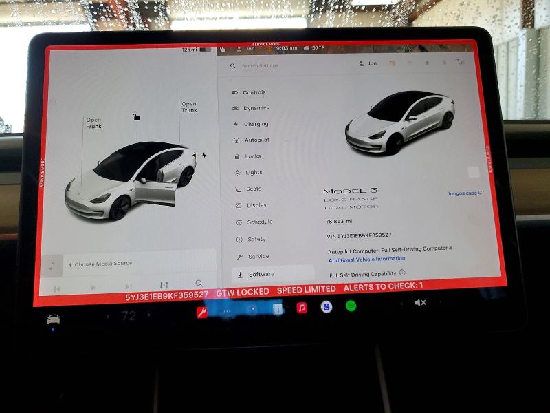 Photo 9 from auction – 2019 TESLA MODEL 3 with VIN 5YJ3E1EB9KF359527