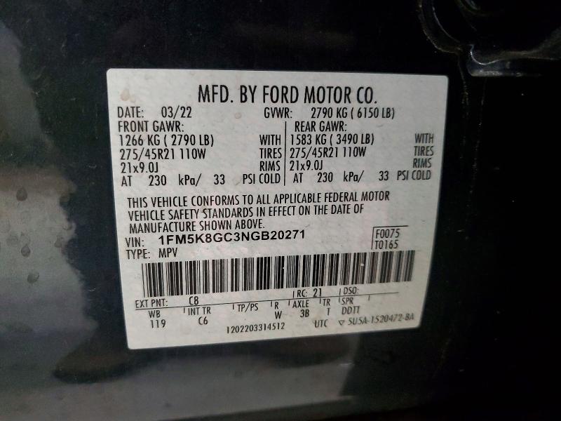 Photo 14 from auction – 2022 FORD EXPLORER S with VIN 1FM5K8GC3NGB20271