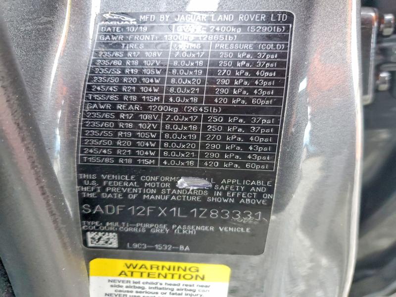 Photo 14 from auction – 2020 JAGUAR E-PACE CHE with VIN SADF12FX1L1Z83331