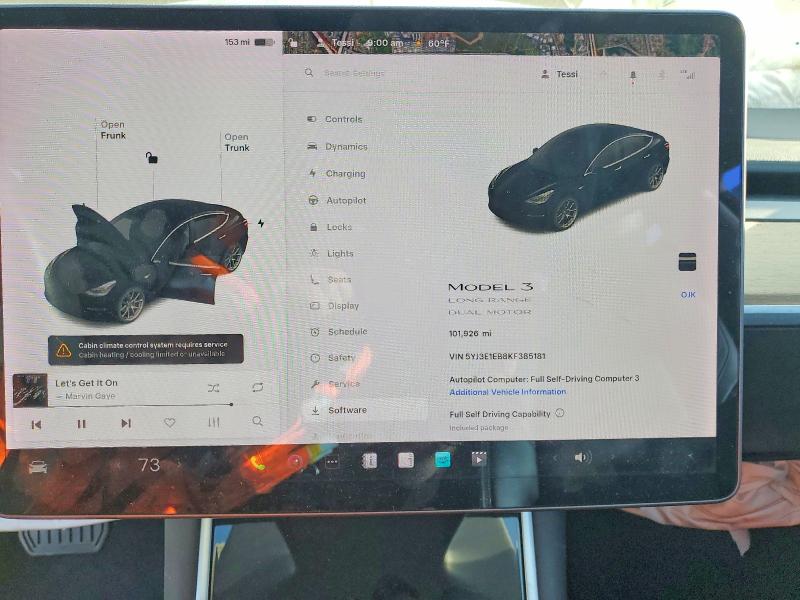 Photo 9 from auction – 2019 TESLA MODEL 3 with VIN 5YJ3E1EB8KF385181
