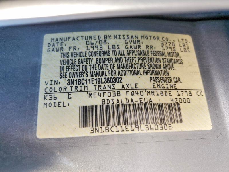 Photo 14 from auction – 2009 NISSAN VERSA S with VIN 3N1BC11E19L360302