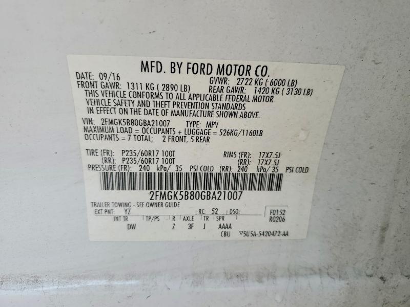 Photo 14 from auction – 2016 FORD FLEX SE with VIN 2FMGK5B80GBA21007