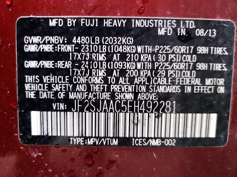 Photo 14 from auction – 2014 SUBARU FORESTER 2 with VIN JF2SJAAC5EH492281