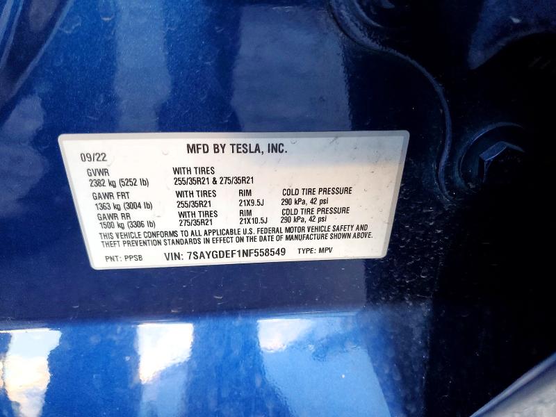 Photo 14 from auction – 2022 TESLA MODEL Y with VIN 7SAYGDEF1NF558549