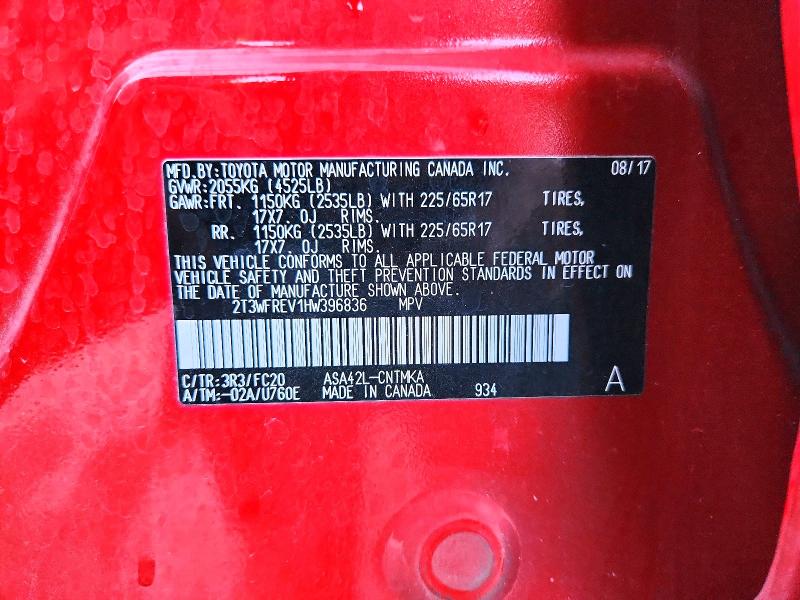 Photo 14 from auction – 2017 TOYOTA RAV4 with VIN 2T3WFREV1HW396836