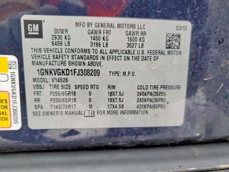 Photo 14 from auction – 2015 CHEVROLET TRAVERSE L with VIN 1GNKVGKD1FJ308209
