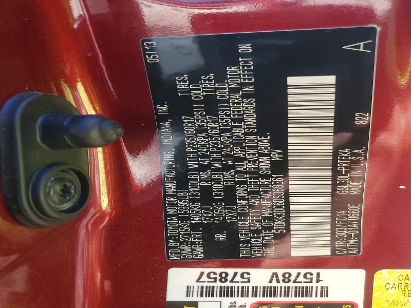 Photo 14 from auction – 2013 TOYOTA SIENNA LE with VIN 5TDKK3DC6DS369361