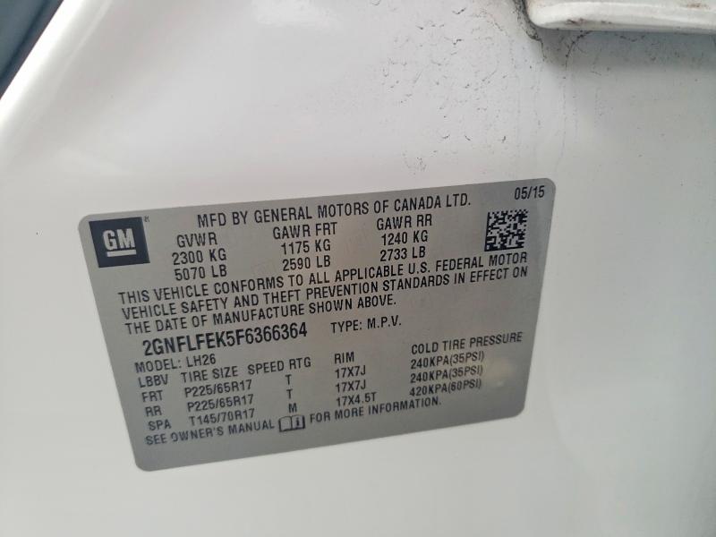 Photo 14 from auction – 2015 CHEVROLET EQUINOX LT with VIN 2GNFLFEK5F6366364