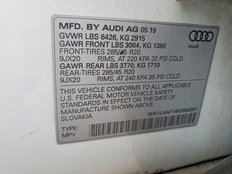 Photo 14 from auction – 2019 AUDI Q7 PREMIUM with VIN WA1LHAF74KD043357