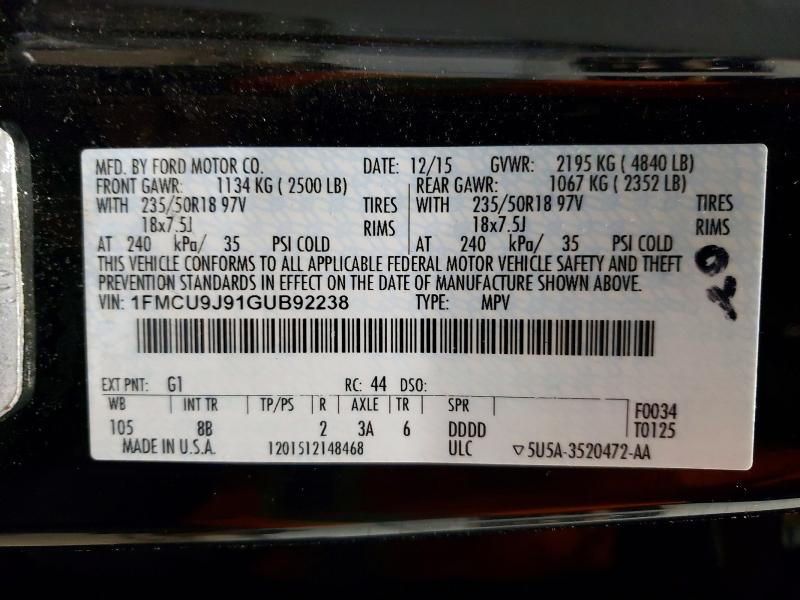 Foto 14 de la subasta – 2016 FORD ESCAPE TIT con VIN 1FMCU9J91GUB92238