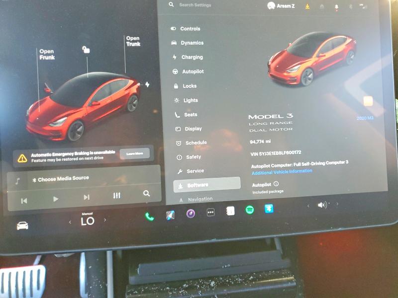 Photo 9 from auction – 2020 TESLA MODEL 3 with VIN 5YJ3E1EB8LF600172