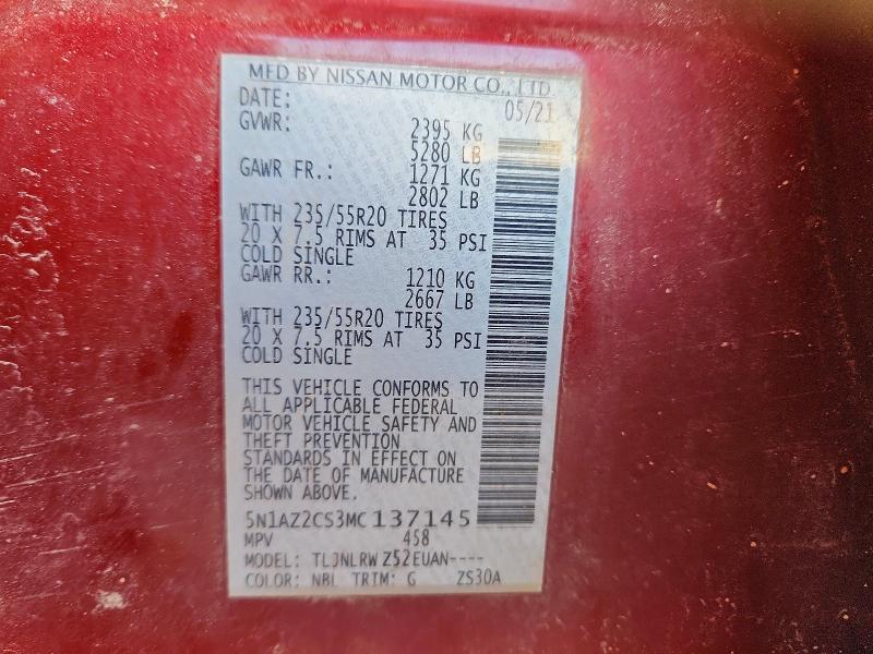 Photo 14 from auction – 2021 NISSAN MURANO SL with VIN 5N1AZ2CS3MC137145