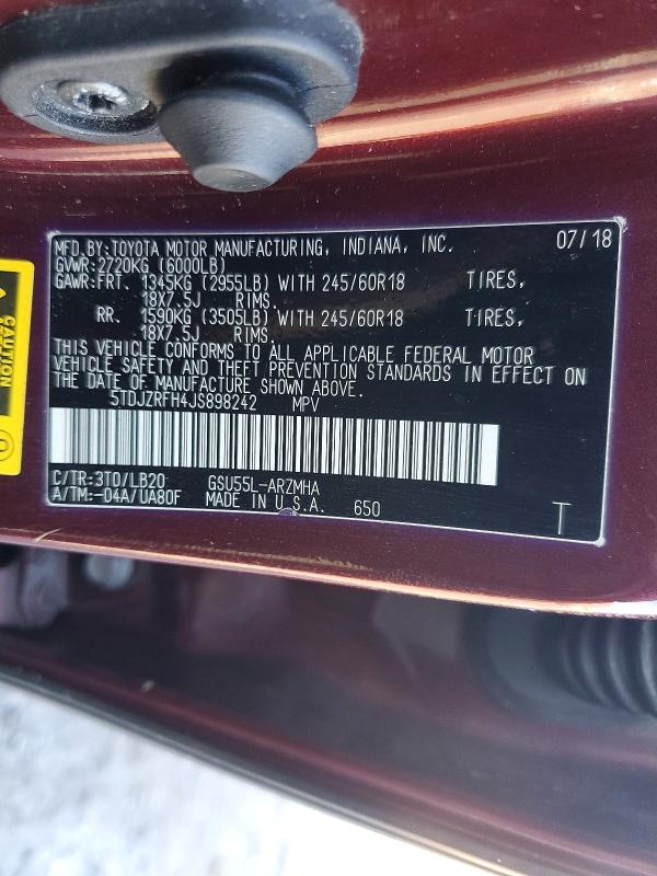 Photo 14 from auction – 2018 TOYOTA HIGHLANDER with VIN 5TDJZRFH4JS898242