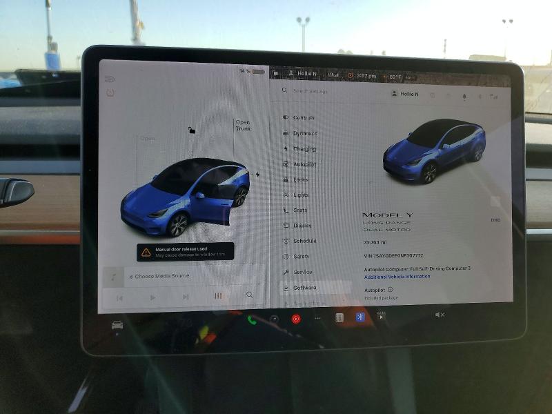 Photo 9 from auction – 2022 TESLA MODEL Y with VIN 7SAYGDEE0NF307772