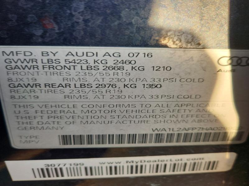 Photo 14 from auction – 2017 AUDI Q5 with VIN WA1L2AFP7HA029920