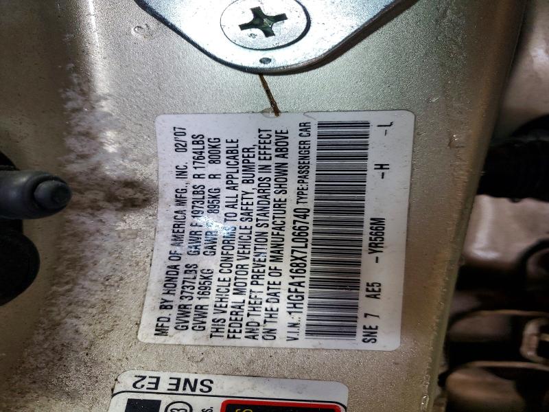 Photo 14 from auction – 2007 HONDA CIVIC EX with VIN 1HGFA168X7L066740