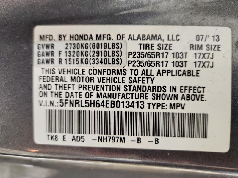 Photo 14 from auction – 2014 HONDA ODYSSEY EX with VIN 5FNRL5H64EB013413