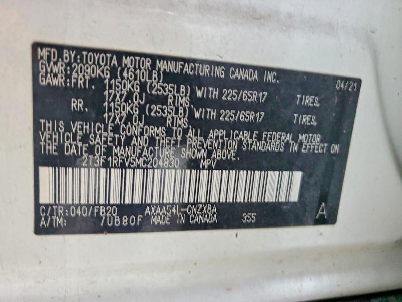 Photo 14 from auction – 2021 TOYOTA RAV4 LE with VIN 2T3F1RFV5MC204830