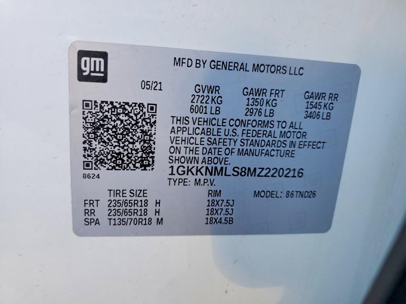 Photo 14 from auction – 2021 GMC ACADIA SLT with VIN 1GKKNMLS8MZ220216