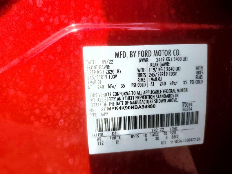 Photo 14 from auction – 2022 FORD EDGE TITAN with VIN 2FMPK4K90NBA94880