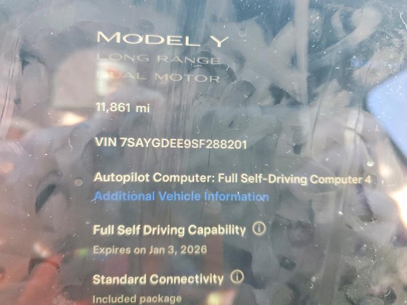 Photo 9 from auction – 2025 TESLA MODEL Y with VIN 7SAYGDEE9SF288201