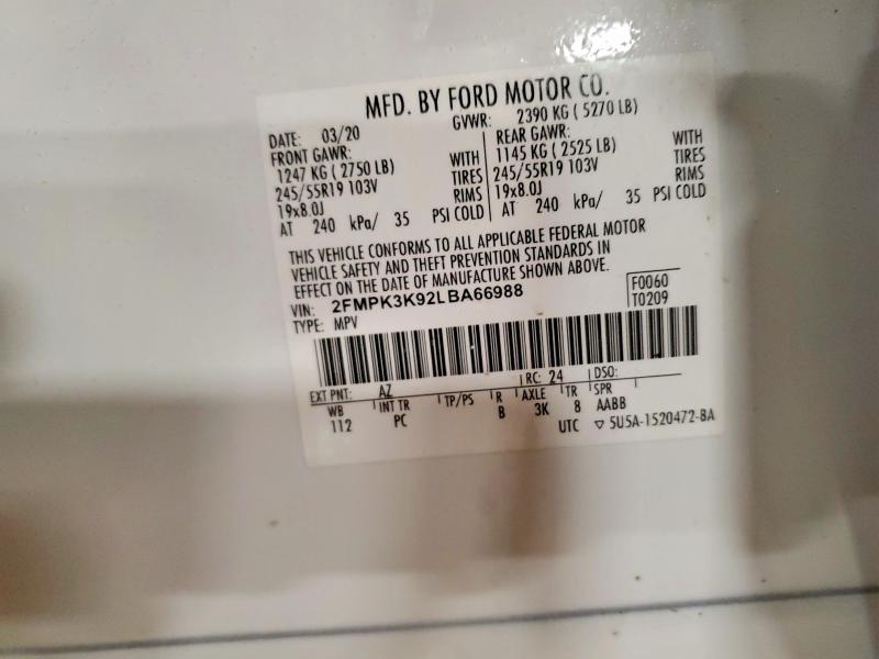 Photo 14 from auction – 2020 FORD EDGE with VIN 2FMPK3K92LBA66988
