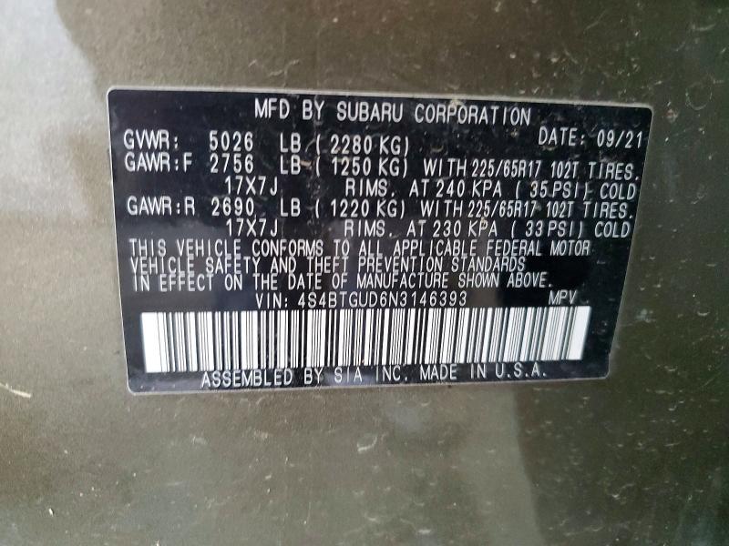 Photo 14 from auction – 2022 SUBARU OUTBACK WI with VIN 4S4BTGUD6N3146393