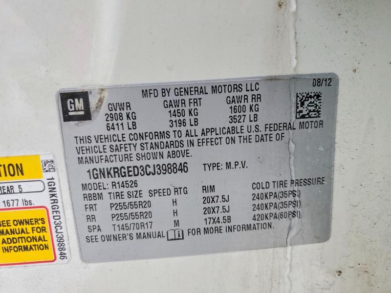 Photo 14 from auction – 2012 CHEVROLET TRAVERSE L with VIN 1GNKRGED3CJ398846