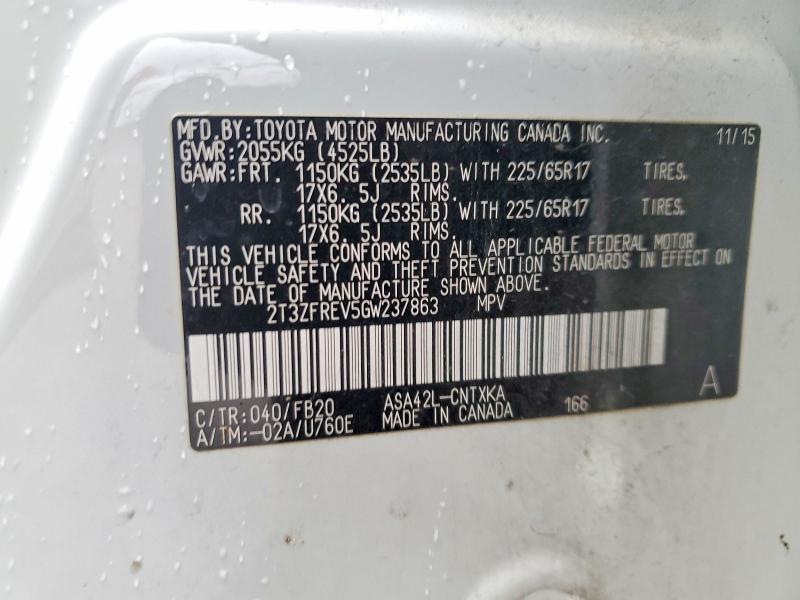 Photo 14 from auction – 2016 TOYOTA RAV4 with VIN 2T3ZFREV5GW237863